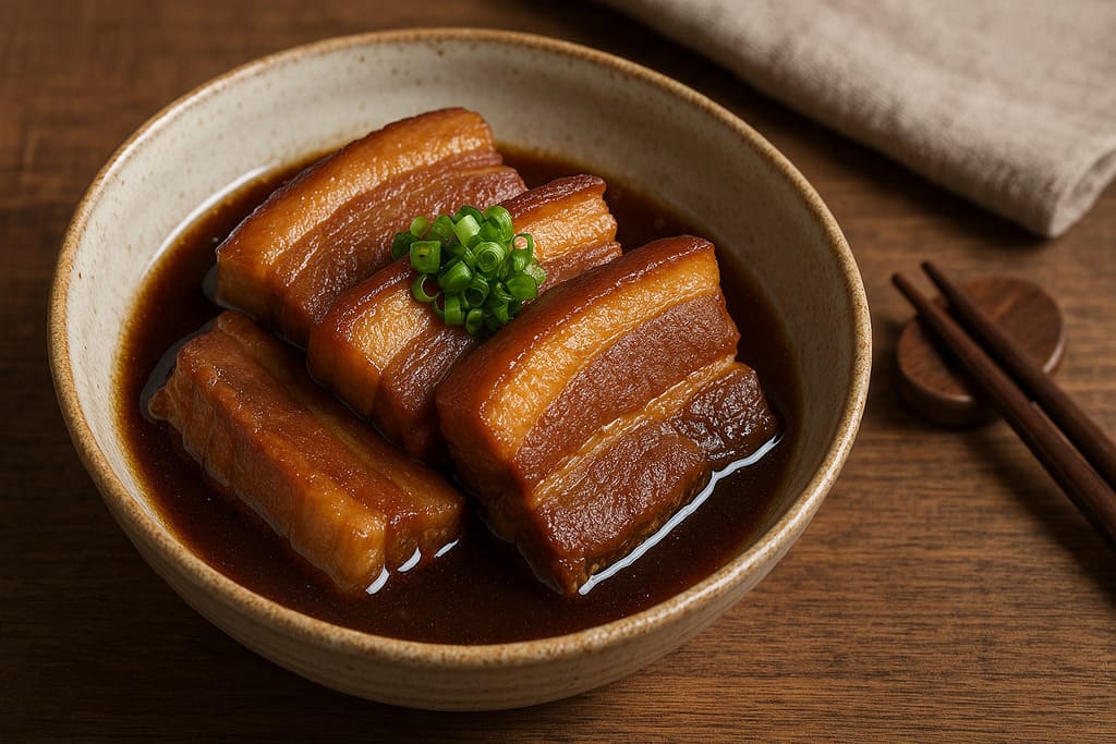 Rafute : poitrine de porc d’Okinawa mijotée au sucre brun et à l’awamori